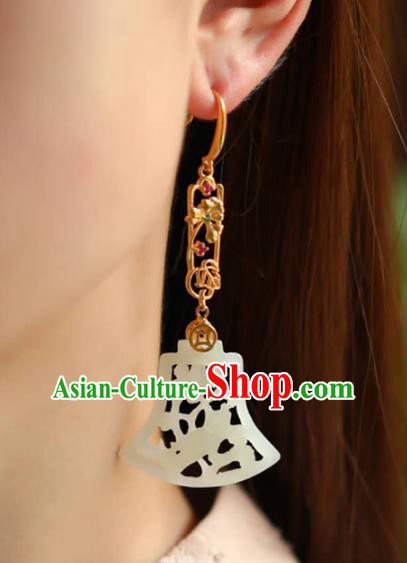Handmade China Jade Carving Bird Eardrop National Jewelry Accessories Traditional Cheongsam Golden Earrings