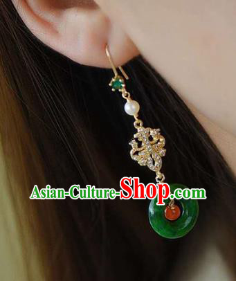 Handmade China Jade Peace Buckle Eardrop National Jewelry Accessories Traditional Cheongsam Crystal Earrings