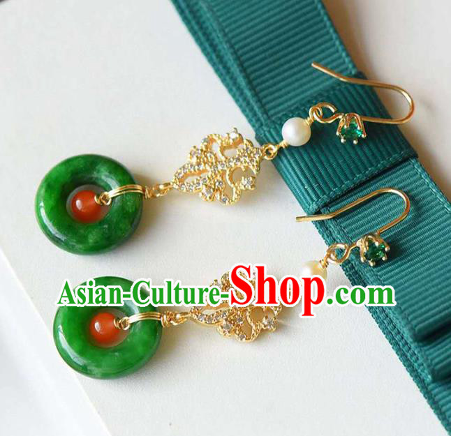 Handmade China Jade Peace Buckle Eardrop National Jewelry Accessories Traditional Cheongsam Crystal Earrings