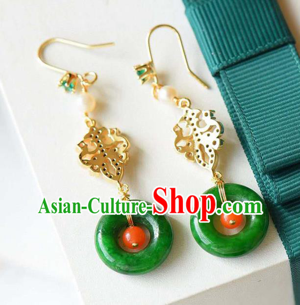 Handmade China Jade Peace Buckle Eardrop National Jewelry Accessories Traditional Cheongsam Crystal Earrings