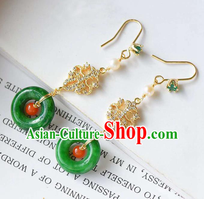 Handmade China Jade Peace Buckle Eardrop National Jewelry Accessories Traditional Cheongsam Crystal Earrings