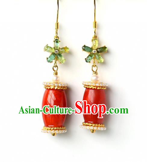 Handmade China Agate Eardrop National Jewelry Accessories Traditional Cheongsam Pearls Earrings