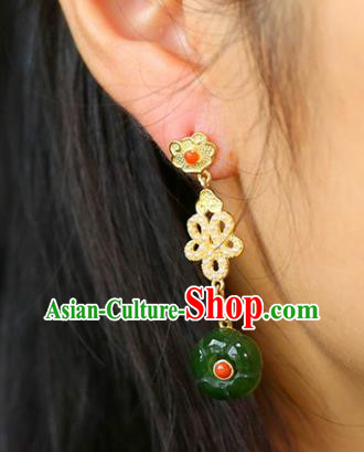 Handmade China National Cheongsam Earrings Traditional Jewelry Accessories Jade Flower Eardrop