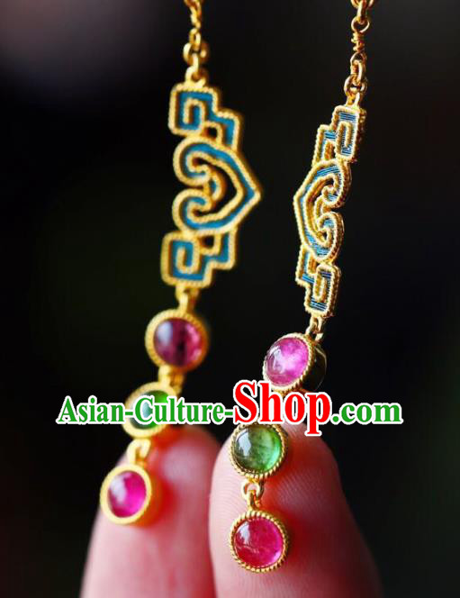 Handmade China Tourmaline Eardrop National Cheongsam Earrings Traditional Jewelry Accessories