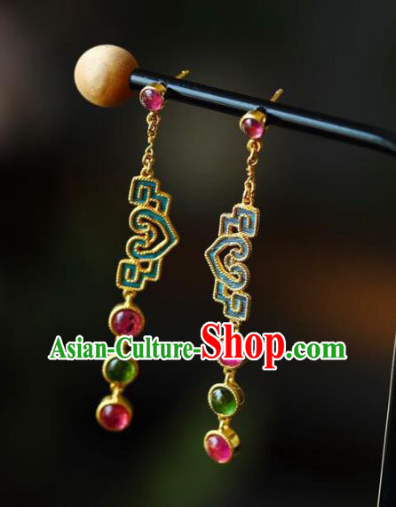 Handmade China Tourmaline Eardrop National Cheongsam Earrings Traditional Jewelry Accessories