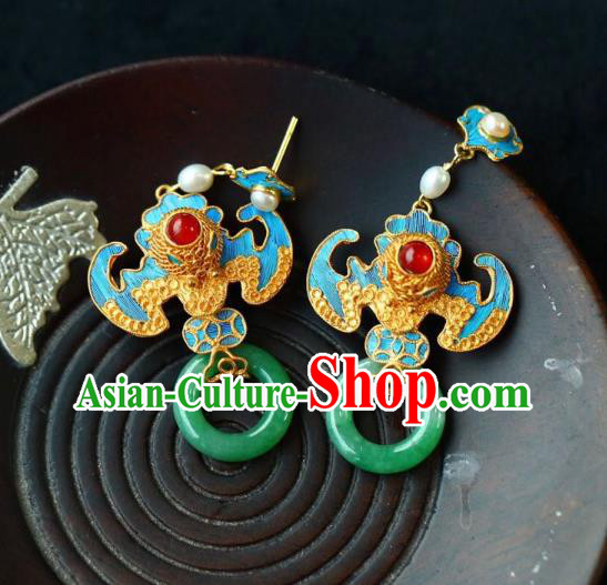 Handmade China Qing Dynasty Palace Lady Eardrop Traditional Jewelry Accessories National Jade Earrings