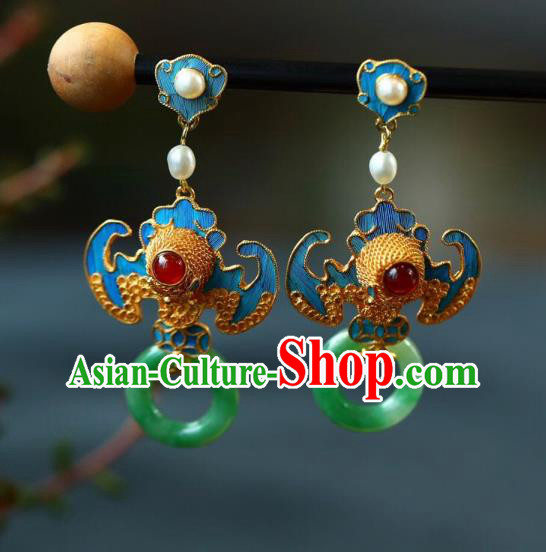 Handmade China Qing Dynasty Palace Lady Eardrop Traditional Jewelry Accessories National Jade Earrings