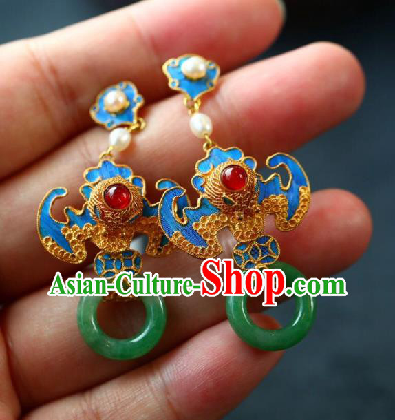 Handmade China Qing Dynasty Palace Lady Eardrop Traditional Jewelry Accessories National Jade Earrings