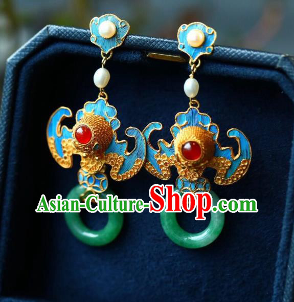 Handmade China Qing Dynasty Palace Lady Eardrop Traditional Jewelry Accessories National Jade Earrings