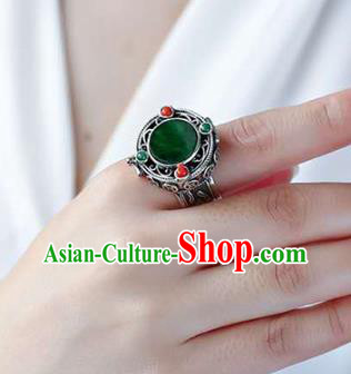 Chinese National Silver Ring Jewelry Traditional Handmade Jadeite Circlet Accessories