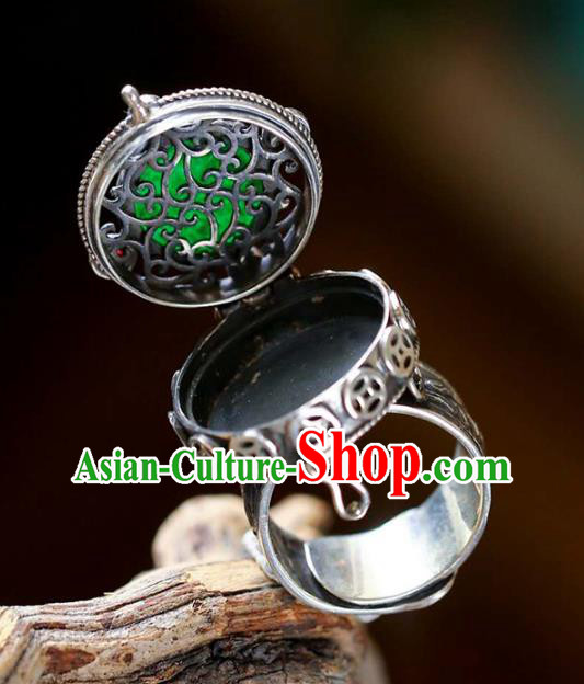 Chinese National Silver Ring Jewelry Traditional Handmade Jadeite Circlet Accessories