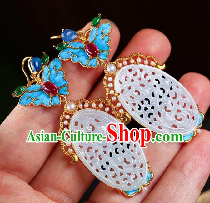Handmade China Jade Eardrop Accessories Traditional Jewelry National Cheongsam Butterfly Earrings