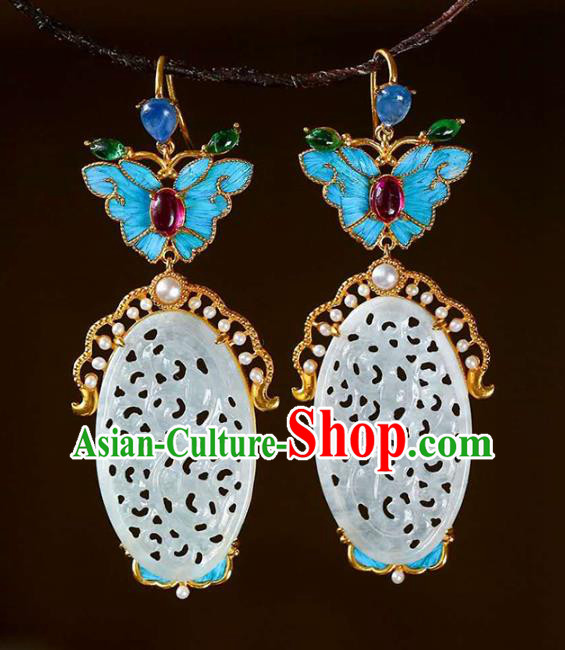 Handmade China Jade Eardrop Accessories Traditional Jewelry National Cheongsam Butterfly Earrings