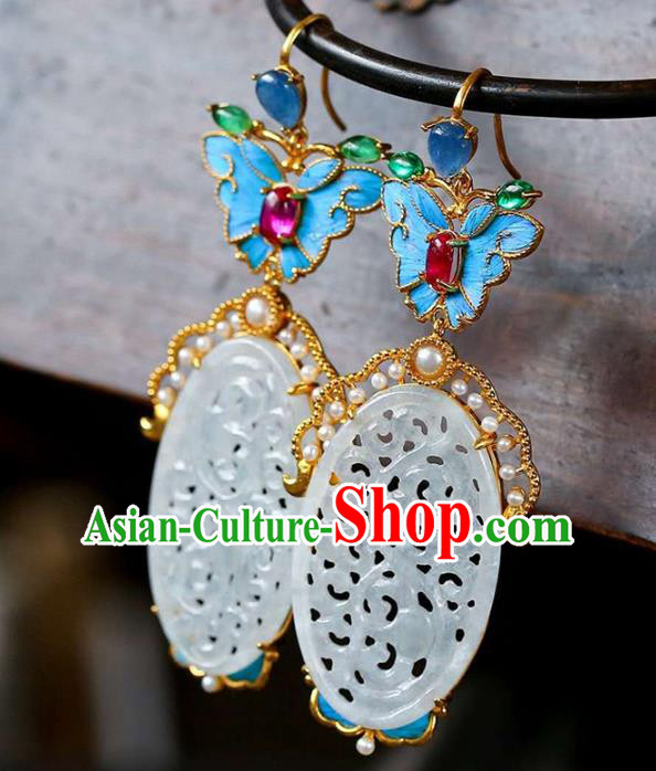 Handmade China Jade Eardrop Accessories Traditional Jewelry National Cheongsam Butterfly Earrings