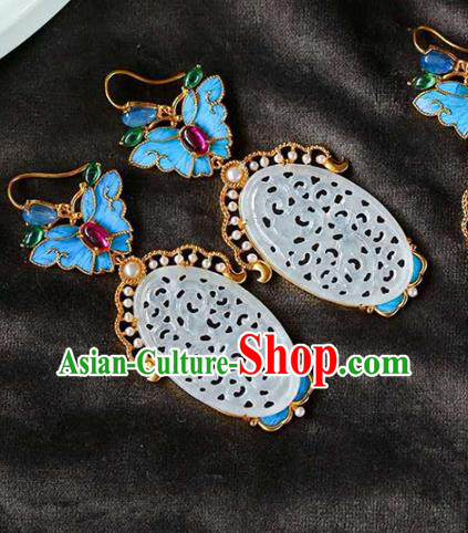 Handmade China Jade Eardrop Accessories Traditional Jewelry National Cheongsam Butterfly Earrings