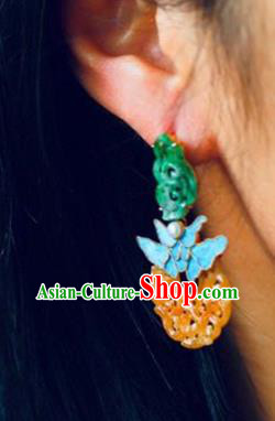 Handmade China Eardrop Accessories Traditional Jewelry National Cheongsam Yellow Jade Earrings