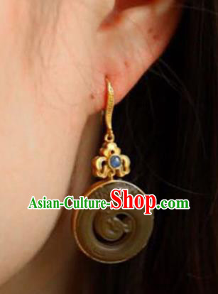 Handmade China Jade Carving Dragon Eardrop Accessories Traditional Jade Jewelry National Cheongsam Earrings