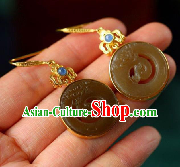 Handmade China Jade Carving Dragon Eardrop Accessories Traditional Jade Jewelry National Cheongsam Earrings
