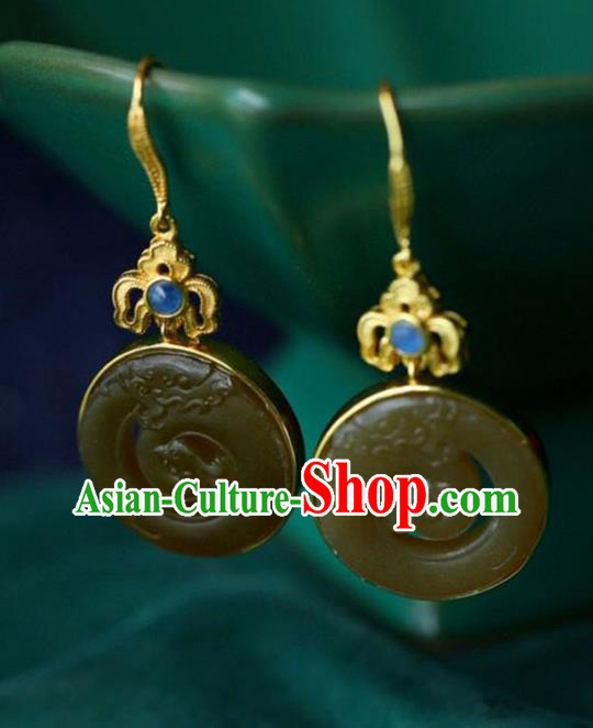 Handmade China Jade Carving Dragon Eardrop Accessories Traditional Jade Jewelry National Cheongsam Earrings