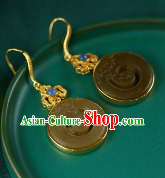Handmade China Jade Carving Dragon Eardrop Accessories Traditional Jade Jewelry National Cheongsam Earrings