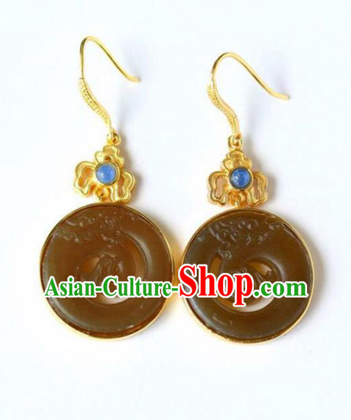 Handmade China Jade Carving Dragon Eardrop Accessories Traditional Jade Jewelry National Cheongsam Earrings