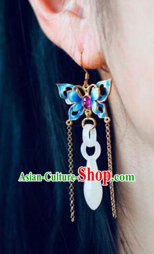 Handmade China Blueing Butterfly Eardrop Accessories Traditional Jewelry National Cheongsam Jade Vase Earrings