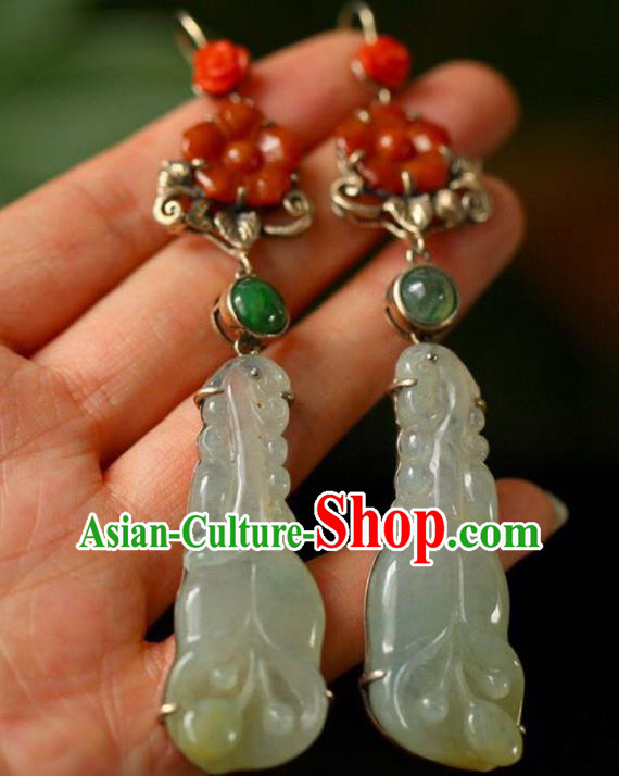 Handmade China Traditional Jade Jewelry National Cheongsam Earrings Wedding Eardrop Accessories