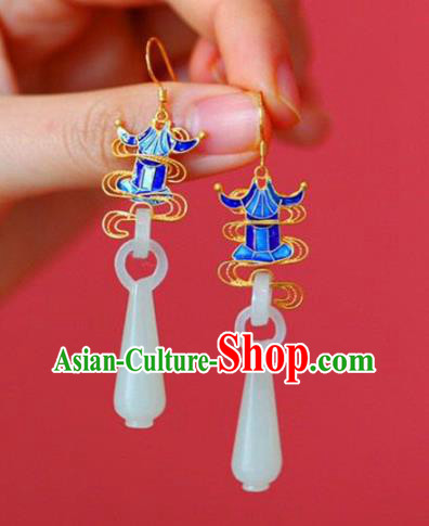 Handmade China Hetian Jade Eardrop Accessories Traditional Jewelry National Cheongsam Blueing Palace Earrings