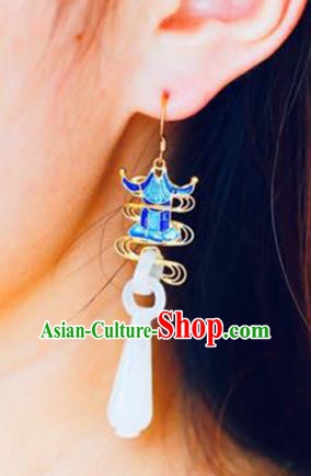 Handmade China Hetian Jade Eardrop Accessories Traditional Jewelry National Cheongsam Blueing Palace Earrings