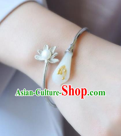 China Handmade Silver Pearl Bracelet Traditional Jewelry Accessories National Jade Mangnolia Bangle