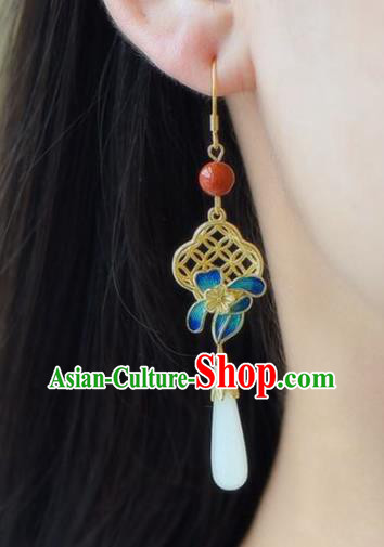 Handmade China Eardrop Accessories Traditional Jewelry National Cheongsam Blueing Flower Earrings