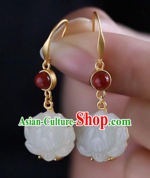 Handmade China Agate Eardrop Accessories Traditional Jewelry National Cheongsam Jade Lotus Earrings