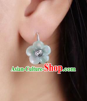 Handmade China Jade Plum Blossom Eardrop Accessories Traditional Jewelry National Cheongsam Silver Earrings