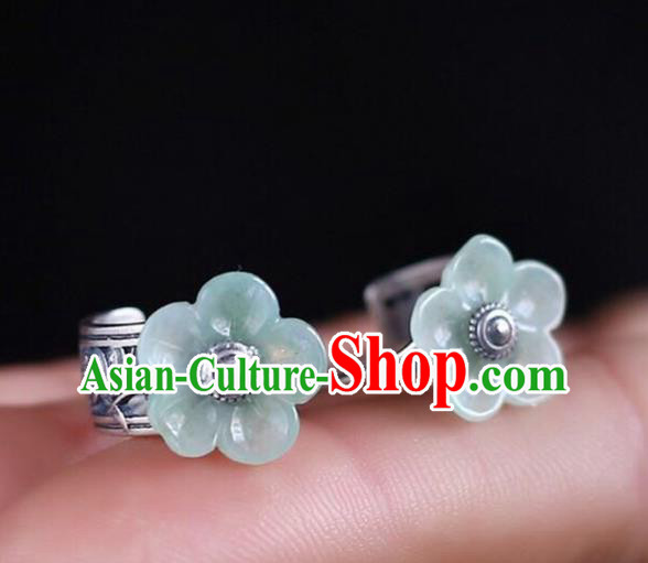 Handmade China Jade Plum Blossom Eardrop Accessories Traditional Jewelry National Cheongsam Silver Earrings