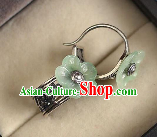 Handmade China Jade Plum Blossom Eardrop Accessories Traditional Jewelry National Cheongsam Silver Earrings