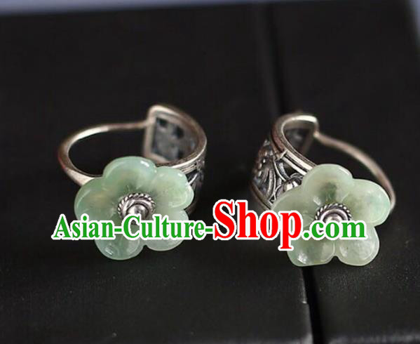 Handmade China Jade Plum Blossom Eardrop Accessories Traditional Jewelry National Cheongsam Silver Earrings