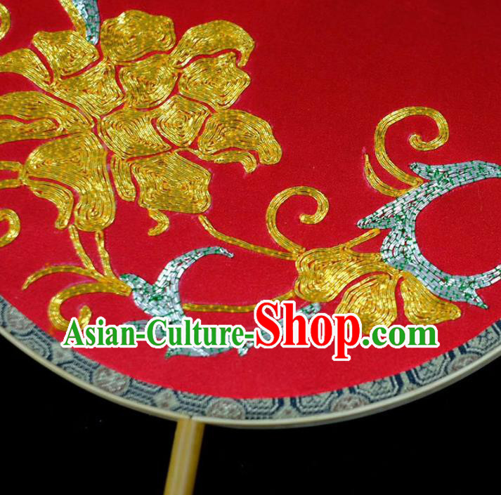 Chinese Traditional Wedding Fan Handmade Embroidered Red Circular Fan Silk Fans