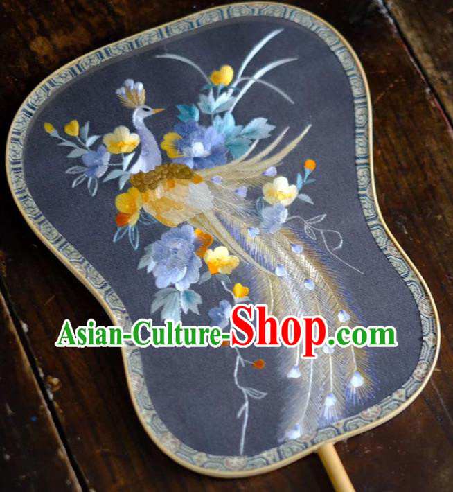 Chinese Traditional Silk Fans Handmade Embroidered Peacock Peony Palace Fan