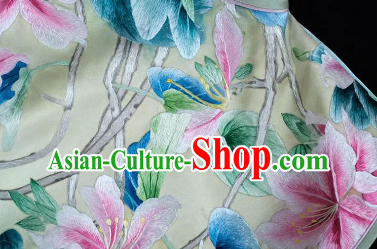 Chinese Embroidered Flowers Bird Vest Costume Traditional Upper Outer Garment Light Green Silk Waistcoat