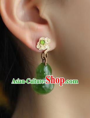 Handmade China National Jade Gourd Earrings Traditional Jewelry Cheongsam Golden Cloud Eardrop Accessories