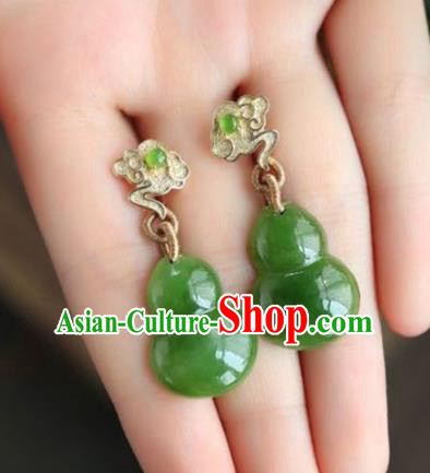 Handmade China National Jade Gourd Earrings Traditional Jewelry Cheongsam Golden Cloud Eardrop Accessories