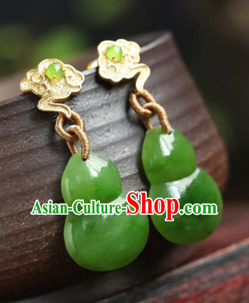 Handmade China National Jade Gourd Earrings Traditional Jewelry Cheongsam Golden Cloud Eardrop Accessories