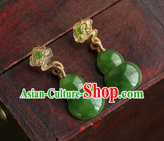Handmade China National Jade Gourd Earrings Traditional Jewelry Cheongsam Golden Cloud Eardrop Accessories