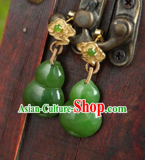 Handmade China National Jade Gourd Earrings Traditional Jewelry Cheongsam Golden Cloud Eardrop Accessories