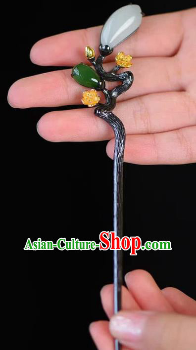 Chinese National Jade Hair Jewelry Traditional Handmade Hair Accessories Plum Blossom Hairpin