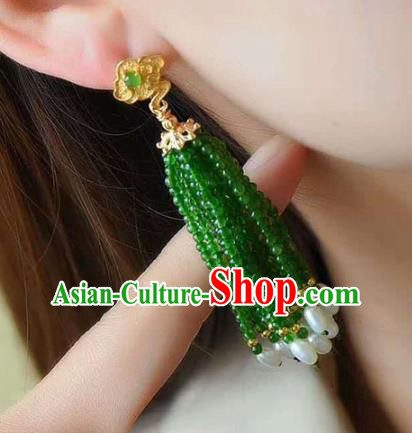 Handmade China Pearls Tassel Eardrop Accessories Traditional Jewelry National Cheongsam Jade Beads Earrings