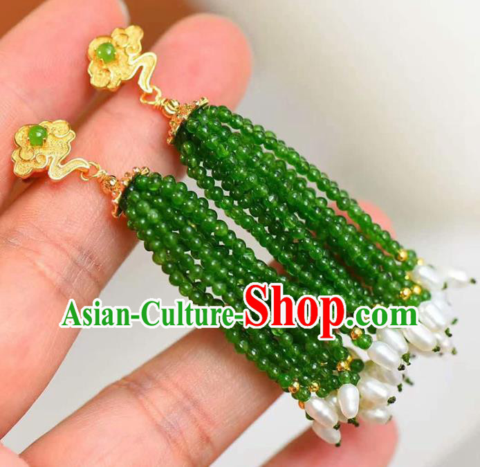 Handmade China Pearls Tassel Eardrop Accessories Traditional Jewelry National Cheongsam Jade Beads Earrings