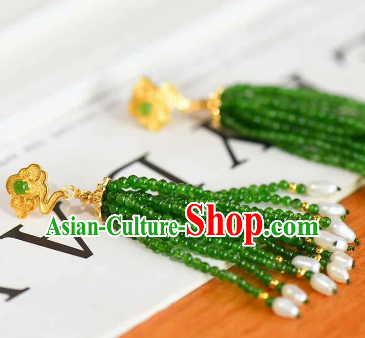 Handmade China Pearls Tassel Eardrop Accessories Traditional Jewelry National Cheongsam Jade Beads Earrings