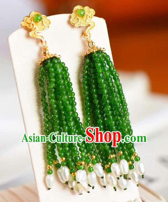 Handmade China Pearls Tassel Eardrop Accessories Traditional Jewelry National Cheongsam Jade Beads Earrings