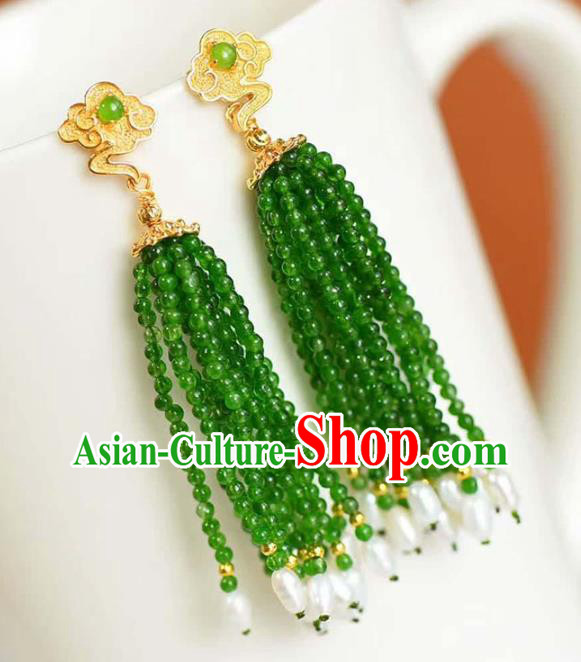 Handmade China Pearls Tassel Eardrop Accessories Traditional Jewelry National Cheongsam Jade Beads Earrings